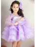 Lilac Tulle Pearls Beaded Short Flower Girl Dress